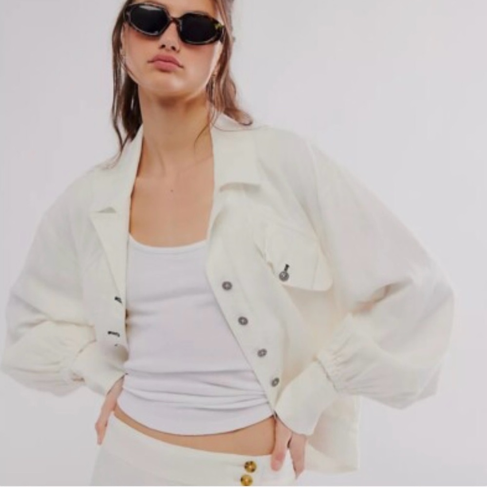Free People Billy saddle linen button up crop jacket